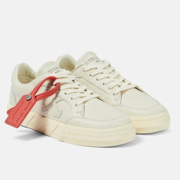 OFF-WHITE VULCANIZED LEATHER CREAM BEIGE RED TAG SNEAKERS SIZE EU 37 PRELOVED - Picture 1 of 9